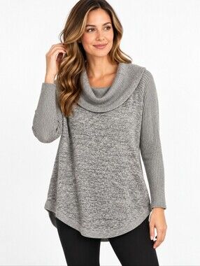 No Frills Los Angeles Gray Cowl Neck Tunic Sweater Top M